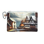 Village Reflections Snow Sky Dramatic Town House Cottages Pond Lake City Canvas Cosmetic Bag (Medium)