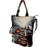 Village Reflections Snow Sky Dramatic Town House Cottages Pond Lake City Shoulder Tote Bag