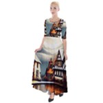 Village Reflections Snow Sky Dramatic Town House Cottages Pond Lake City Half Sleeves Maxi Dress