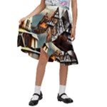 Village Reflections Snow Sky Dramatic Town House Cottages Pond Lake City Kids  Ruffle Flared Wrap Midi Skirt