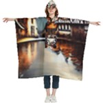 Village Reflections Snow Sky Dramatic Town House Cottages Pond Lake City Women s Hooded Rain Ponchos