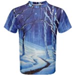 Landscape Outdoors Greeting Card Snow Forest Woods Nature Path Trail Santa s Village Men s Cotton T-Shirt