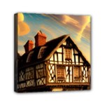 Village House Cottage Medieval Timber Tudor Split timber Frame Architecture Town Twilight Chimney Mini Canvas 6  x 6  (Stretched)