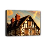 Village House Cottage Medieval Timber Tudor Split timber Frame Architecture Town Twilight Chimney Mini Canvas 7  x 5  (Stretched)