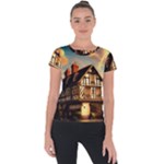 Village House Cottage Medieval Timber Tudor Split timber Frame Architecture Town Twilight Chimney Short Sleeve Sports Top 