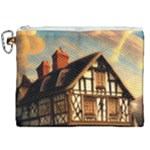 Village House Cottage Medieval Timber Tudor Split timber Frame Architecture Town Twilight Chimney Canvas Cosmetic Bag (XXL)