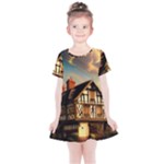 Village House Cottage Medieval Timber Tudor Split timber Frame Architecture Town Twilight Chimney Kids  Simple Cotton Dress