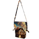 Village House Cottage Medieval Timber Tudor Split timber Frame Architecture Town Twilight Chimney Folding Shoulder Bag