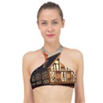 Village House Cottage Medieval Timber Tudor Split timber Frame Architecture Town Twilight Chimney High Neck Bikini Top