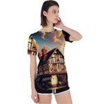 Village House Cottage Medieval Timber Tudor Split timber Frame Architecture Town Twilight Chimney Perpetual Short Sleeve T-Shirt