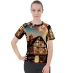 Village House Cottage Medieval Timber Tudor Split timber Frame Architecture Town Twilight Chimney Women s Sport Raglan T-Shirt