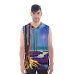 Artwork Outdoors Night Trees Setting Scene Forest Woods Light Moonlight Nature Men s Basketball Tank Top