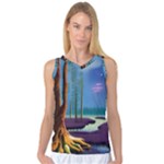 Artwork Outdoors Night Trees Setting Scene Forest Woods Light Moonlight Nature Women s Basketball Tank Top