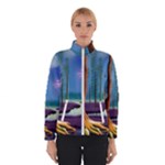 Artwork Outdoors Night Trees Setting Scene Forest Woods Light Moonlight Nature Women s Bomber Jacket