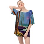 Artwork Outdoors Night Trees Setting Scene Forest Woods Light Moonlight Nature Oversized Chiffon Top