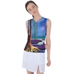 Artwork Outdoors Night Trees Setting Scene Forest Woods Light Moonlight Nature Women s Sleeveless Sports Top