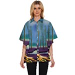 Artwork Outdoors Night Trees Setting Scene Forest Woods Light Moonlight Nature Women s Batwing Button Up Shirt