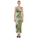 Watercolor Leaves Branch Nature Plant Growing Still Life Botanical Study Fitted Maxi Dress