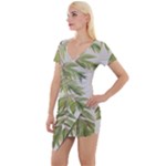 Watercolor Leaves Branch Nature Plant Growing Still Life Botanical Study Short Sleeve Asymmetric Mini Dress