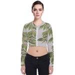 Watercolor Leaves Branch Nature Plant Growing Still Life Botanical Study Long Sleeve Zip Up Bomber Jacket