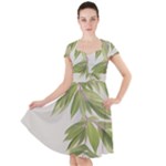 Watercolor Leaves Branch Nature Plant Growing Still Life Botanical Study Cap Sleeve Midi Dress