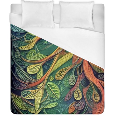 Outdoors Night Setting Scene Forest Woods Light Moonlight Nature Wilderness Leaves Branches Abstract Duvet Cover (California King Size) from ArtsNow.com