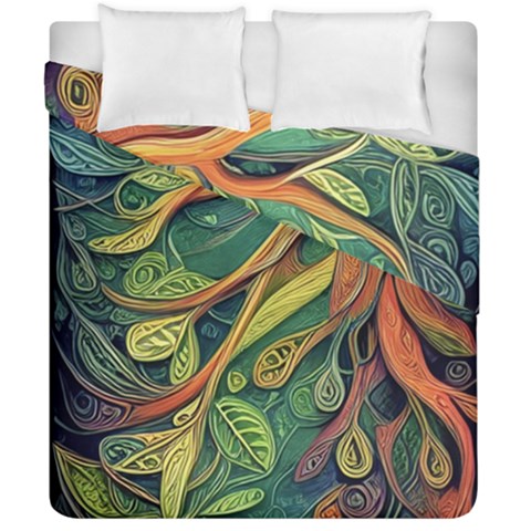 Outdoors Night Setting Scene Forest Woods Light Moonlight Nature Wilderness Leaves Branches Abstract Duvet Cover Double Side (California King Size) from ArtsNow.com