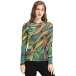 Outdoors Night Setting Scene Forest Woods Light Moonlight Nature Wilderness Leaves Branches Abstract Women s Long Sleeve Rash Guard