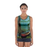 Boat Canoe Swamp Bayou Roots Moss Log Nature Scene Landscape Water Lake Setting Abandoned Rowboat Fi Sport Tank Top 