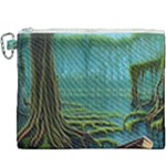 Boat Canoe Swamp Bayou Roots Moss Log Nature Scene Landscape Water Lake Setting Abandoned Rowboat Fi Canvas Cosmetic Bag (XXXL)