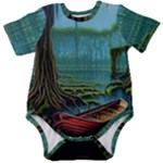 Boat Canoe Swamp Bayou Roots Moss Log Nature Scene Landscape Water Lake Setting Abandoned Rowboat Fi Baby Short Sleeve Bodysuit