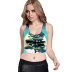 Pine Moon Tree Landscape Nature Scene Stars Setting Night Midnight Full Moon Racer Back Crop Top