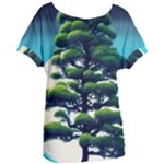 Pine Moon Tree Landscape Nature Scene Stars Setting Night Midnight Full Moon Women s Oversized T-Shirt