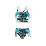 Pine Moon Tree Landscape Nature Scene Stars Setting Night Midnight Full Moon Girls  Tankini Swimsuit