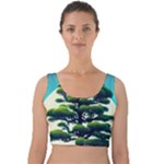 Pine Moon Tree Landscape Nature Scene Stars Setting Night Midnight Full Moon Velvet Crop Top