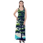 Pine Moon Tree Landscape Nature Scene Stars Setting Night Midnight Full Moon Sleeveless Velour Maxi Dress