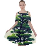 Pine Moon Tree Landscape Nature Scene Stars Setting Night Midnight Full Moon Cut Out Shoulders Chiffon Dress