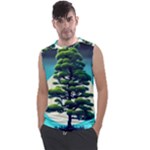 Pine Moon Tree Landscape Nature Scene Stars Setting Night Midnight Full Moon Men s Regular Tank Top