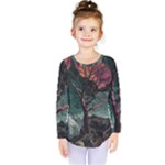 Night Sky Nature Tree Night Landscape Forest Galaxy Fantasy Dark Sky Planet Kids  Long Sleeve T-Shirt