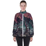 Night Sky Nature Tree Night Landscape Forest Galaxy Fantasy Dark Sky Planet Women s High Neck Windbreaker