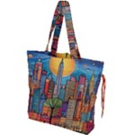 City New York Nyc Skyscraper Skyline Downtown Night Business Urban Travel Landmark Building Architec Drawstring Tote Bag