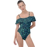 Squares cubism geometric background Frill Detail One Piece Swimsuit