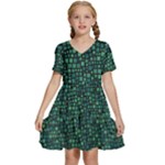 Squares cubism geometric background Kids  Short Sleeve Tiered Mini Dress