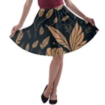 Background Pattern Leaves Texture A-line Skater Skirt