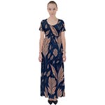 Background Pattern Leaves Texture High Waist Short Sleeve Maxi Dress