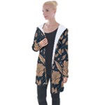 Background Pattern Leaves Texture Longline Hooded Cardigan
