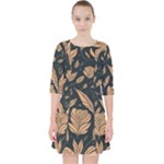 Background Pattern Leaves Texture Quarter Sleeve Pocket Dress