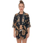 Background Pattern Leaves Texture Open Front Chiffon Kimono