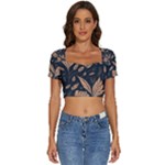 Background Pattern Leaves Texture Short Sleeve Square Neckline Crop Top 