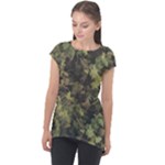 Green Camouflage Military Army Pattern Cap Sleeve High Low Top
